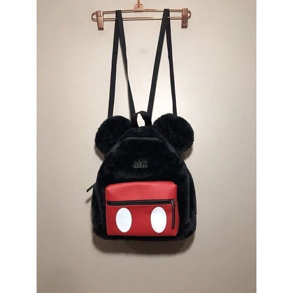 Disney Bioworld Mickey Mouse Backpack Purse Soft Fuzzy Faux 